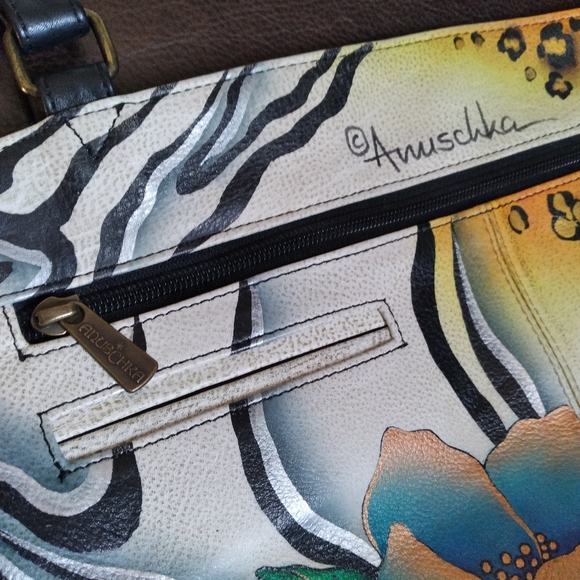 ANUSCHKA BAG LARGE TOTE HANDPAINTED LEATHER ZEBRA PRINT & WALLET SET - Picture 11 of 15
